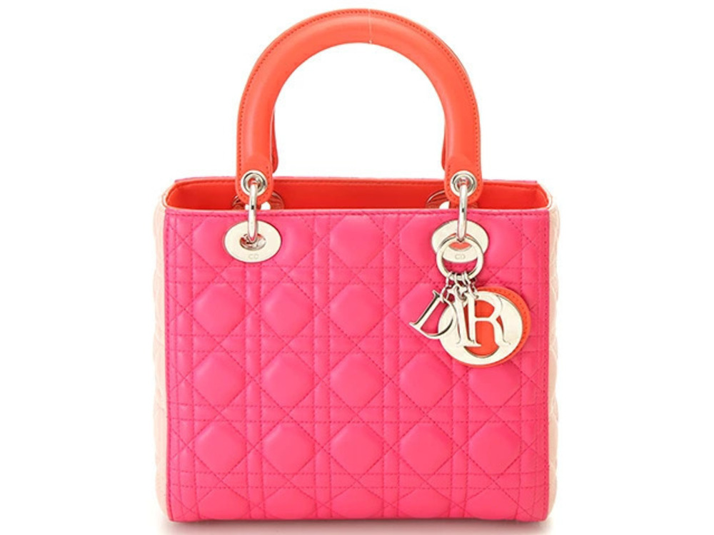 Christian Dior Lady Cannage Handbag Pink Beige Cream Orange